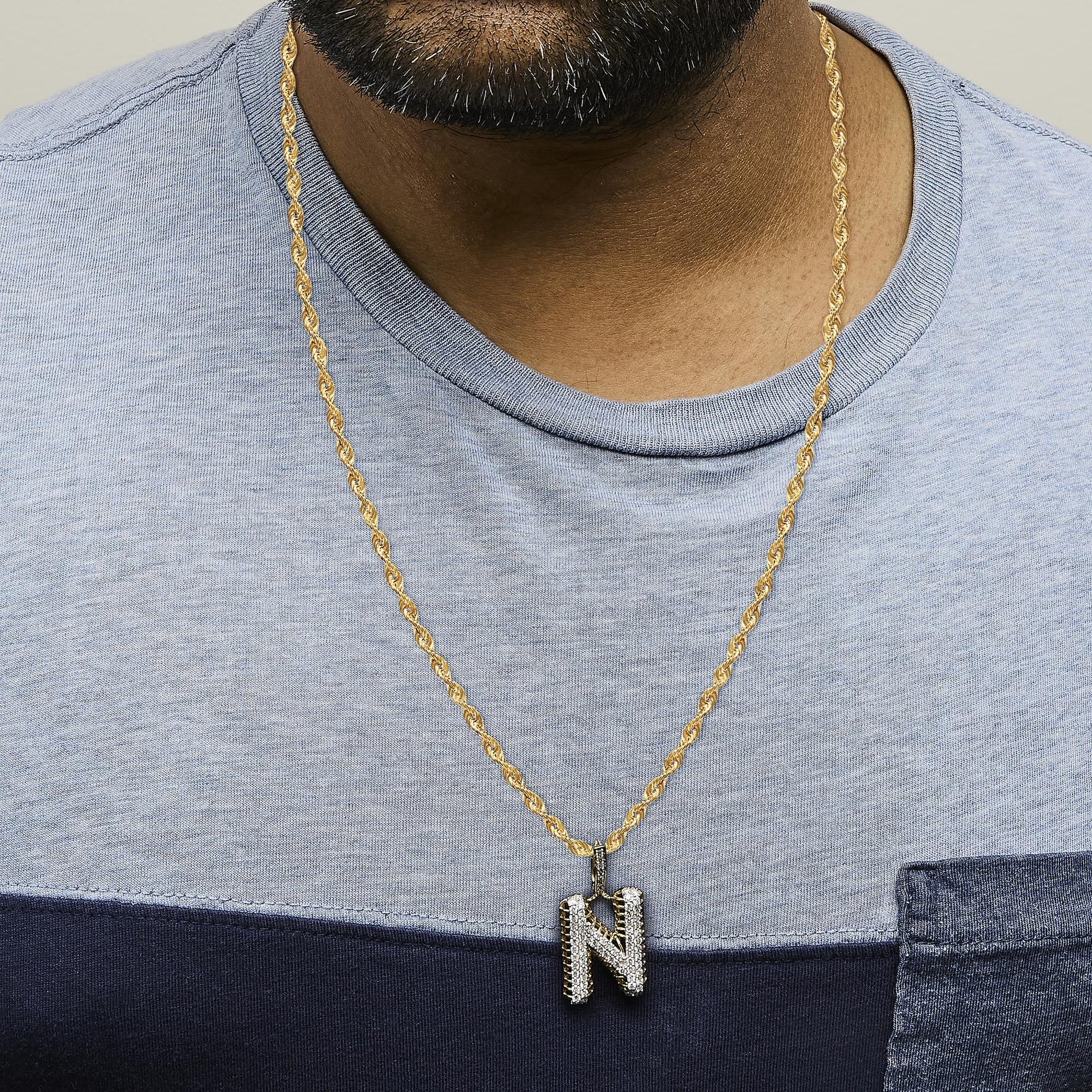 Men's 10K Yellow Gold 1 1/2 Cttw Diamond Letter N Initial Pendant Necklace