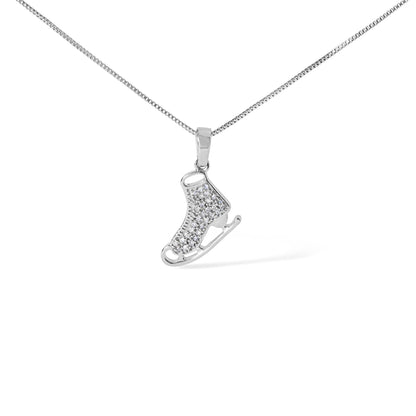 Sterling silver diamond ice skate pendant necklace on a white background