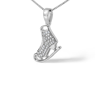 Detail view of the sterling silver diamond ice skate pendant necklace