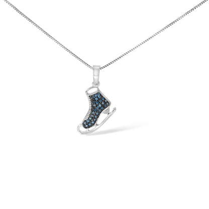 .925 Sterling Silver 1/10 Cttw Blue Diamond Ice Skate Pendant Necklace
