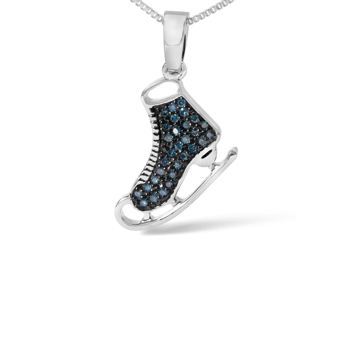 .925 Sterling Silver 1/10 Cttw Blue Diamond Ice Skate Pendant Necklace