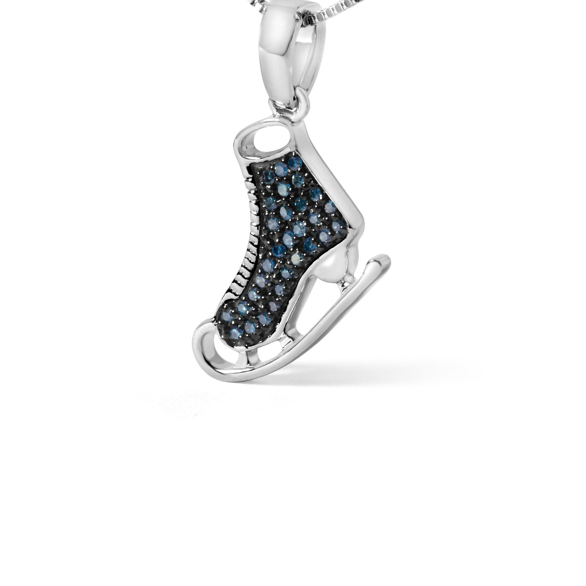 .925 Sterling Silver 1/10 Cttw Blue Diamond Ice Skate Pendant Necklace