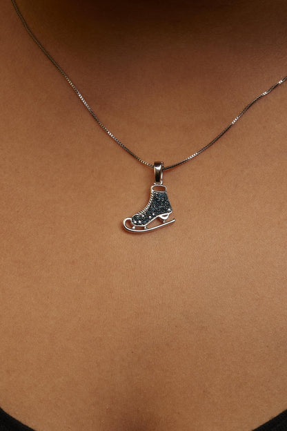 .925 Sterling Silver 1/10 Cttw Blue Diamond Ice Skate Pendant Necklace