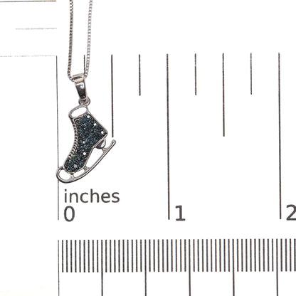 .925 Sterling Silver 1/10 Cttw Blue Diamond Ice Skate Pendant Necklace