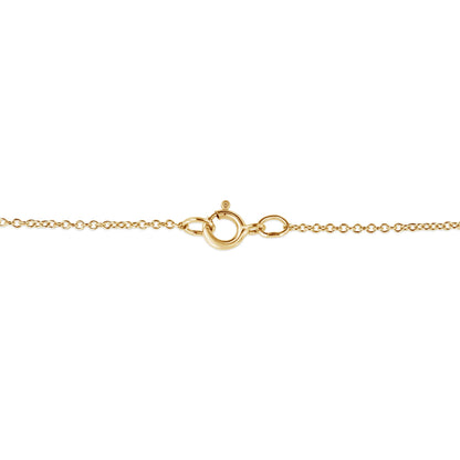 Close-up front angle of a yellow metal necklace chain clasp without visible gemstones.