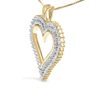 Yellow heart-shaped necklace pendant with white round gemstones in prong setting, shown in close-up angled view.
