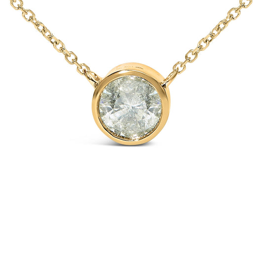10K Yellow Gold 2.0 Cttw Round Bezel Set Diamond Solitaire Pendant Necklace