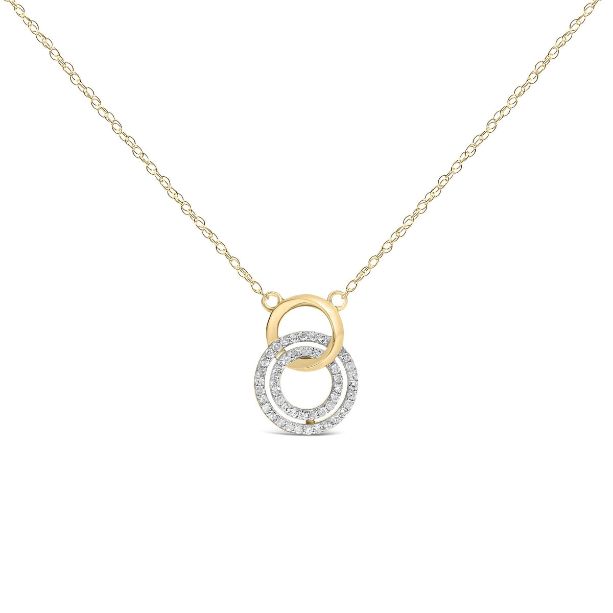 14K Yellow Gold Plated Sterling Silver 1/3 Cttw Diamond Interlocking Circles Necklace