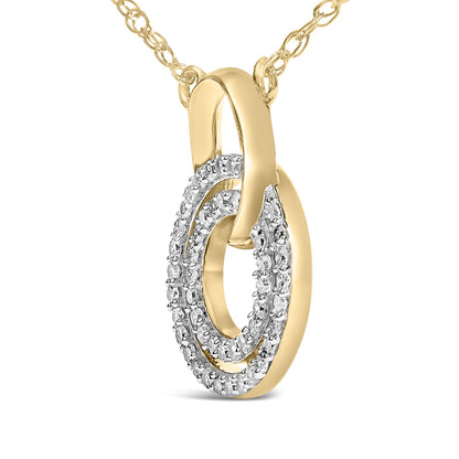 14K Yellow Gold Plated Sterling Silver 1/3 Cttw Diamond Interlocking Circles Necklace