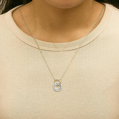 14K Yellow Gold Plated Sterling Silver 1/3 Cttw Diamond Interlocking Circles Necklace