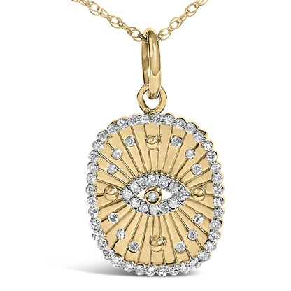 14K Yellow Gold Plated Sterling Silver 3/8 Cttw Diamond Evil Eye Pendant Necklace