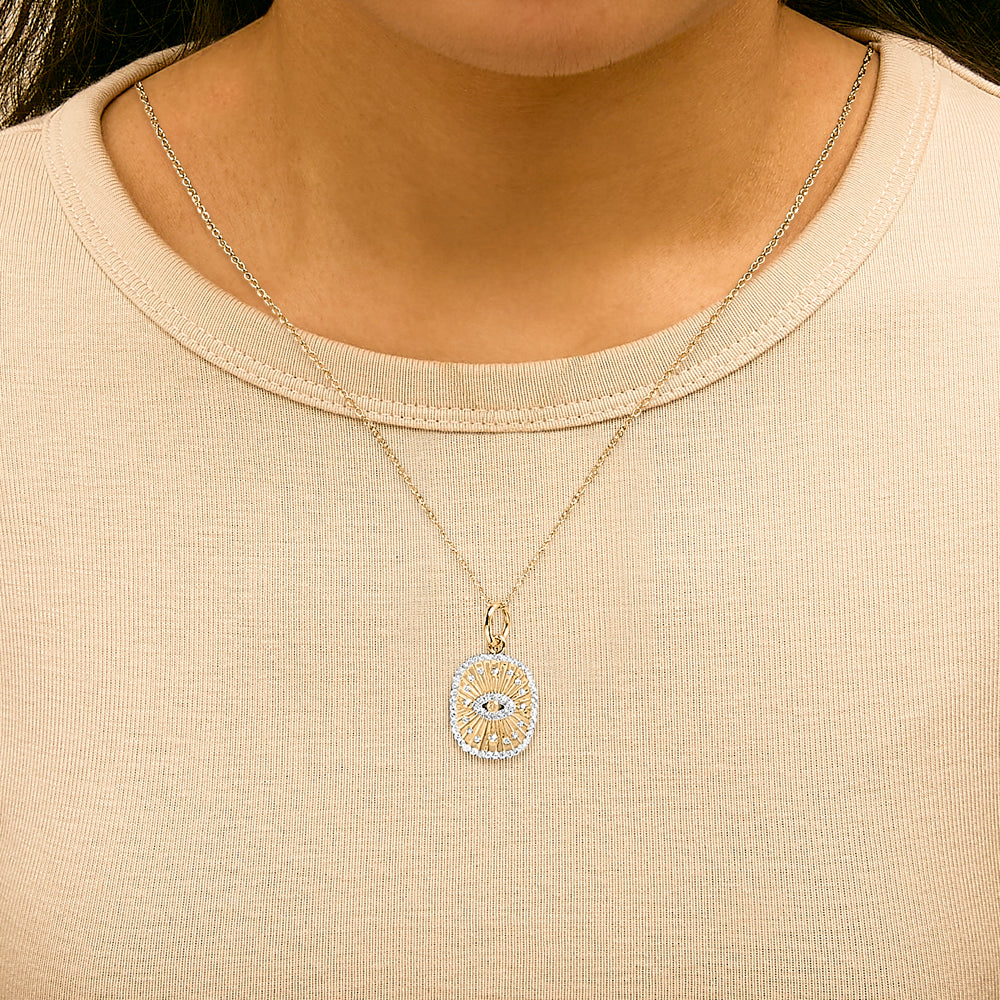 14K Yellow Gold Plated Sterling Silver 3/8 Cttw Diamond Evil Eye Pendant Necklace