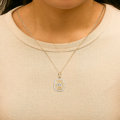 14K Yellow Gold Plated Sterling Silver 3/8 Cttw Diamond Evil Eye Pendant Necklace