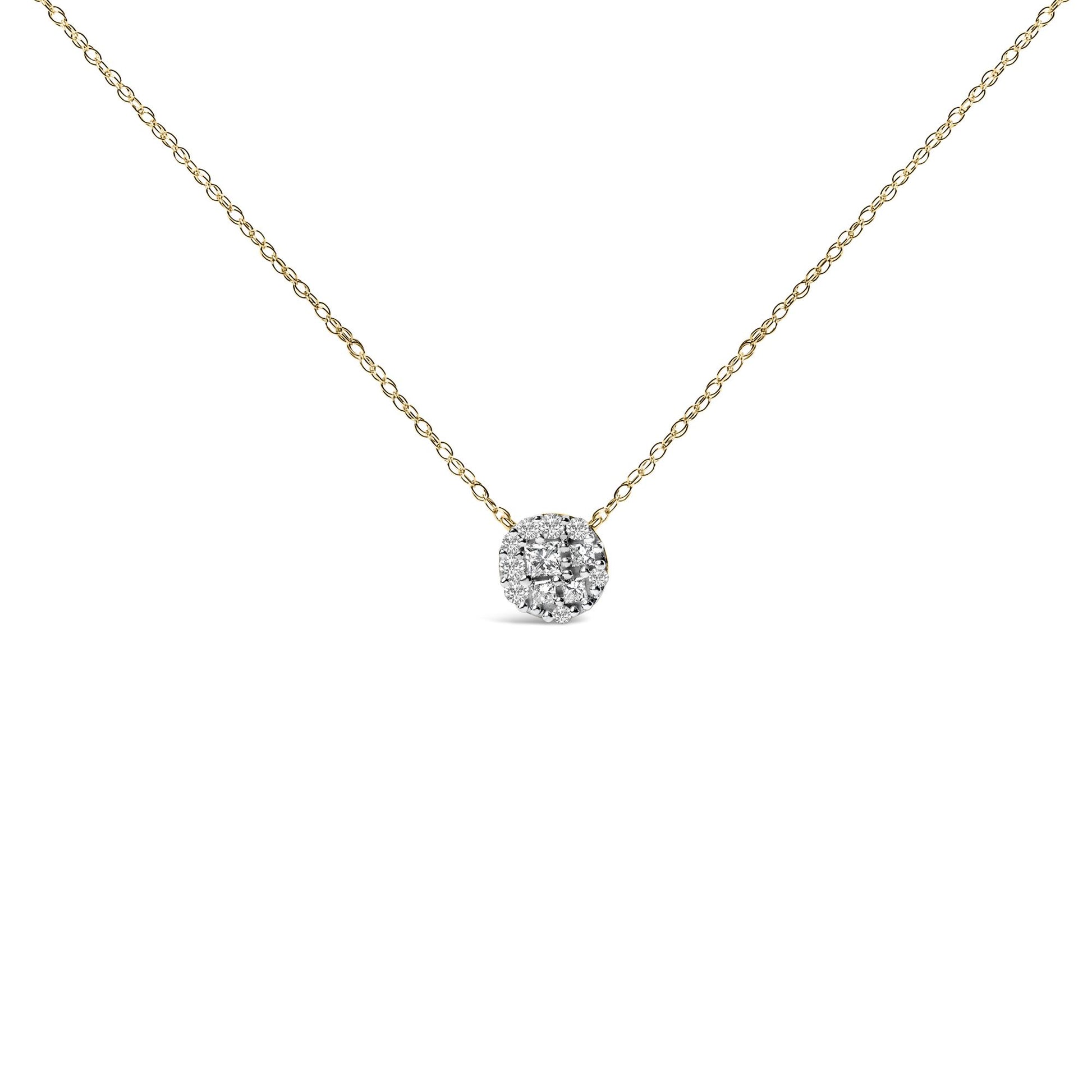 14K Yellow Gold Plated Sterling Silver 3/8 Cttw Diamond Cluster Pendant Necklace