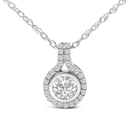 Sterling Silver 3/4 Cttw Lab Grown Diamond Halo Pendant Necklace