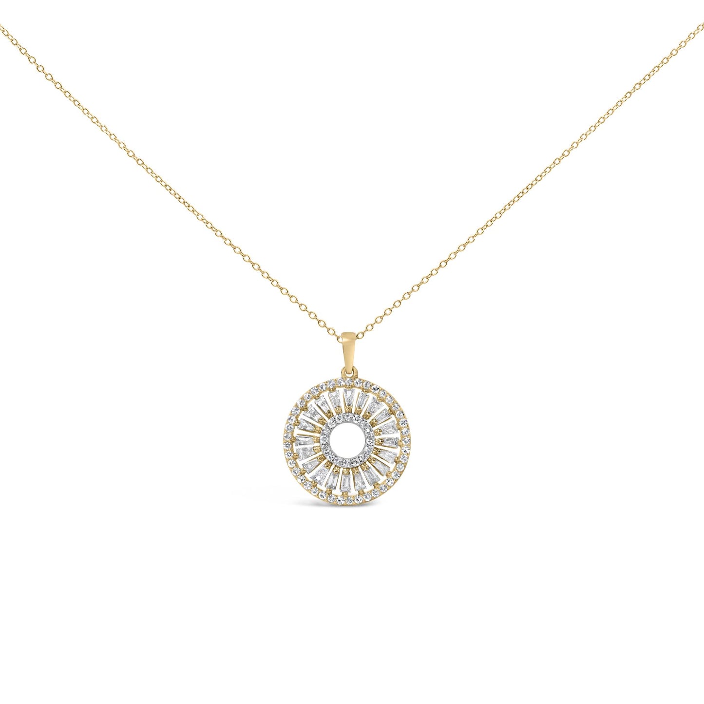 14K Yellow Gold Plated Sterling Silver 1 1/6 Cttw Diamond Sunburst Medallion Pendant Necklace