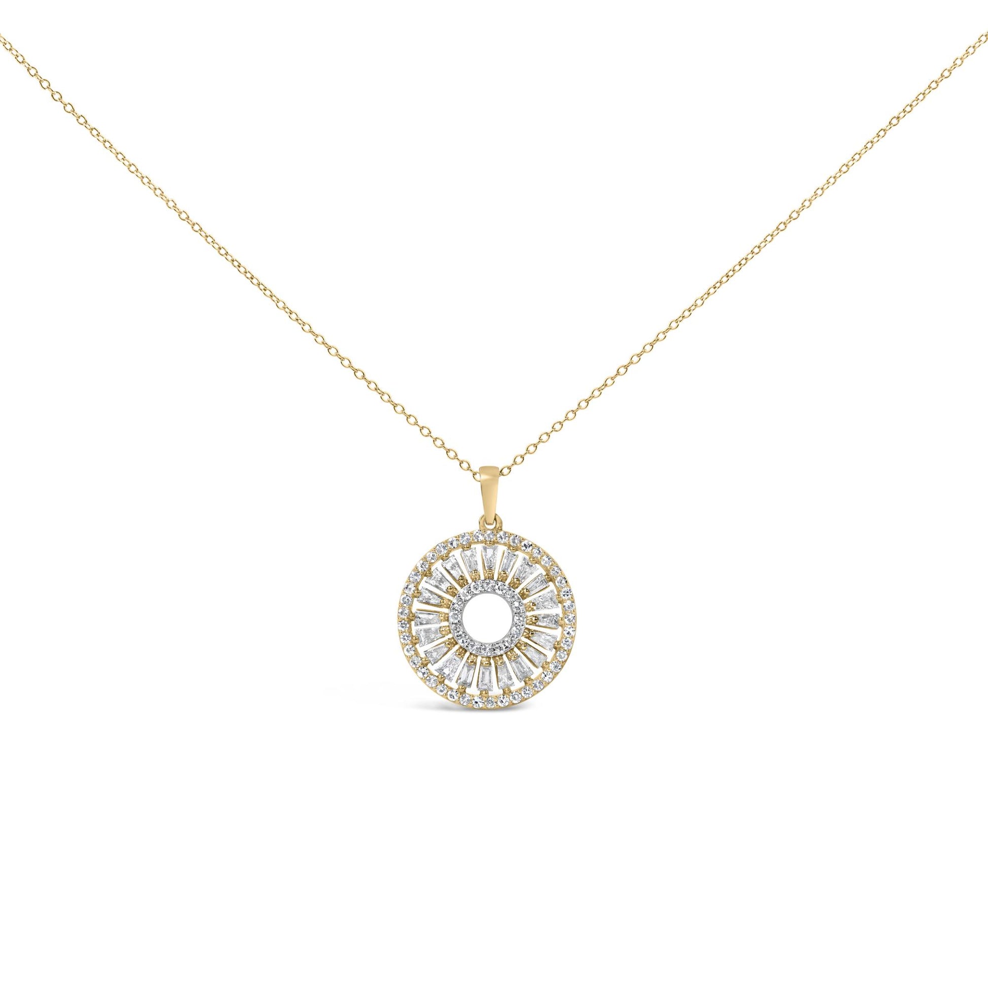 14K Yellow Gold Plated Sterling Silver 1 1/6 Cttw Diamond Sunburst Medallion Pendant Necklace
