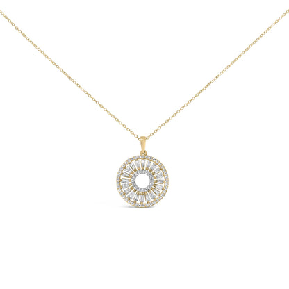 14K Yellow Gold Plated Sterling Silver 1 1/6 Cttw Diamond Sunburst Medallion Pendant Necklace