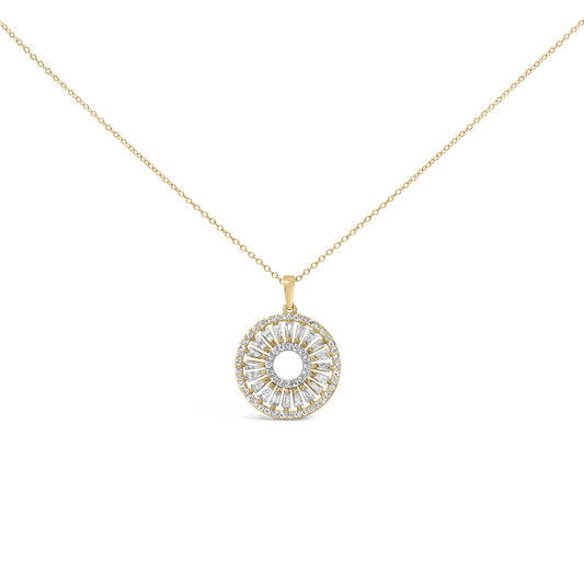 14K Yellow Gold Plated Sterling Silver 1 1/6 Cttw Diamond Sunburst Medallion Pendant Necklace