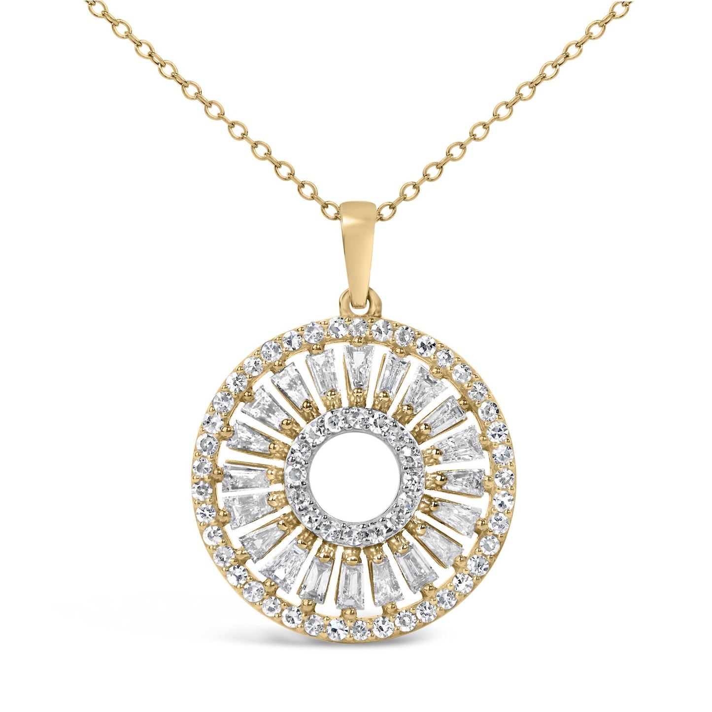 14K Yellow Gold Plated Sterling Silver 1 1/6 Cttw Diamond Sunburst Medallion Pendant Necklace