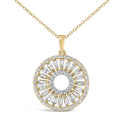 14K Yellow Gold Plated Sterling Silver 1 1/6 Cttw Diamond Sunburst Medallion Pendant Necklace