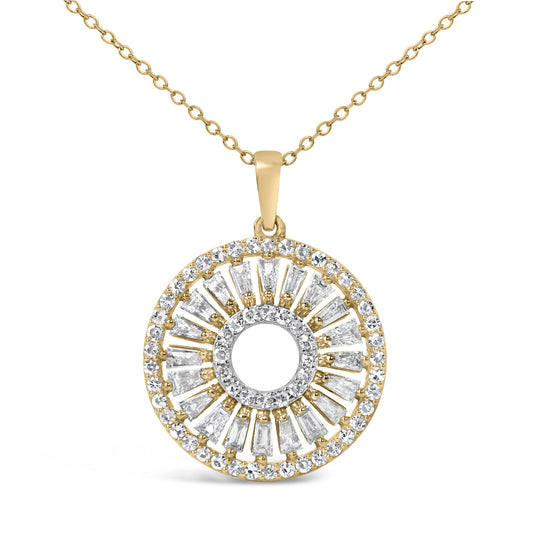14K Yellow Gold Plated Sterling Silver 1 1/6 Cttw Diamond Sunburst Medallion Pendant Necklace