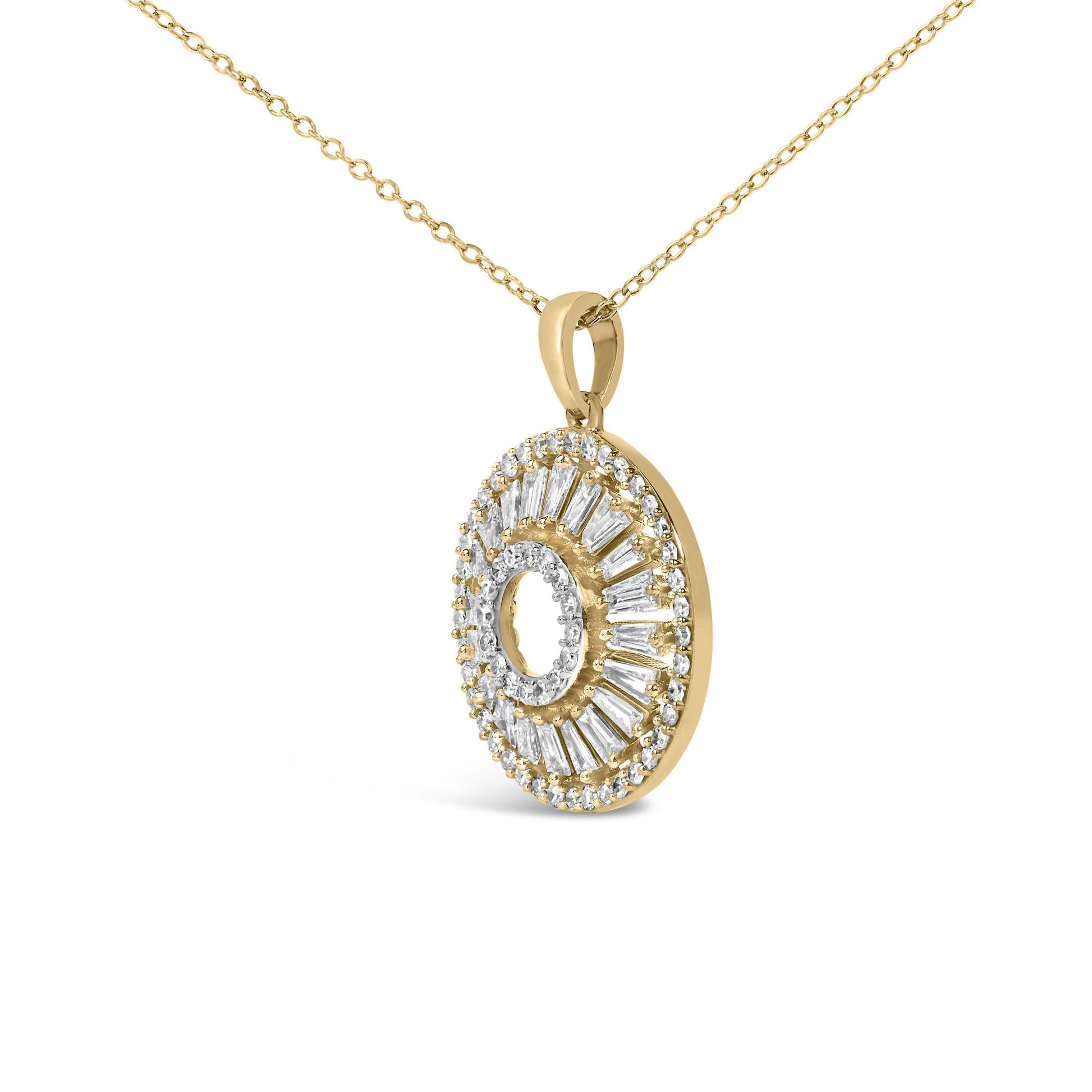 14K Yellow Gold Plated Sterling Silver 1 1/6 Cttw Diamond Sunburst Medallion Pendant Necklace