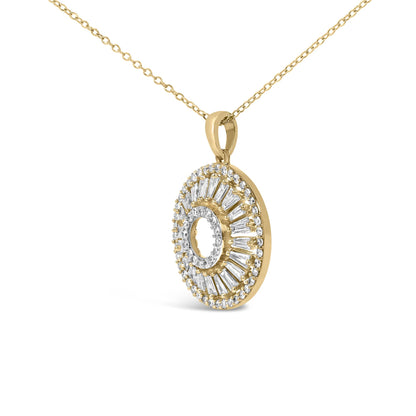 14K Yellow Gold Plated Sterling Silver 1 1/6 Cttw Diamond Sunburst Medallion Pendant Necklace