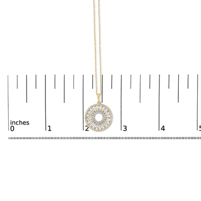 14K Yellow Gold Plated Sterling Silver 1 1/6 Cttw Diamond Sunburst Medallion Pendant Necklace