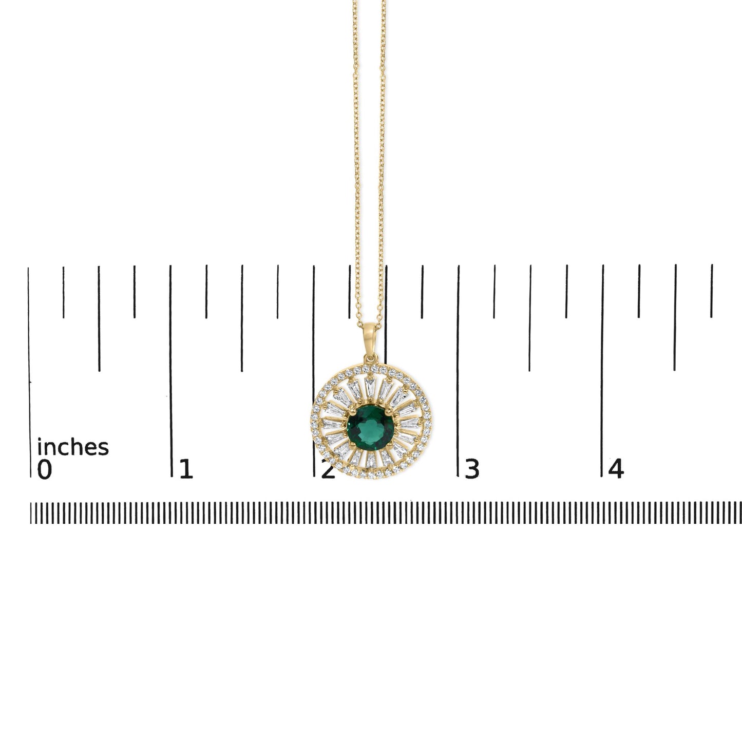 14K Yellow Gold Plated Sterling Silver 8mm Lab Created Emerald Sunburst Medallion Pendant Necklace