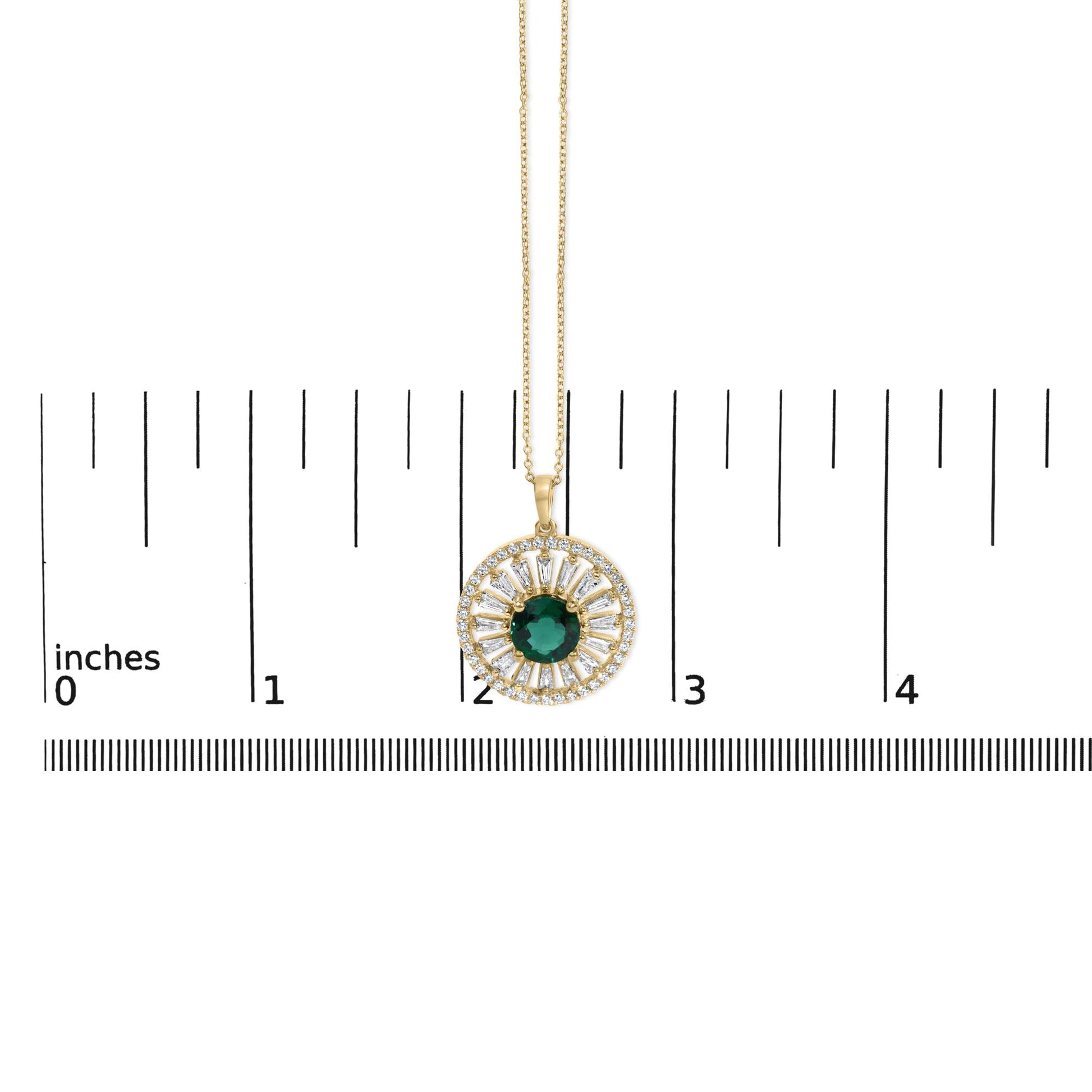 14K Yellow Gold Plated Sterling Silver 8mm Lab Created Emerald Sunburst Medallion Pendant Necklace