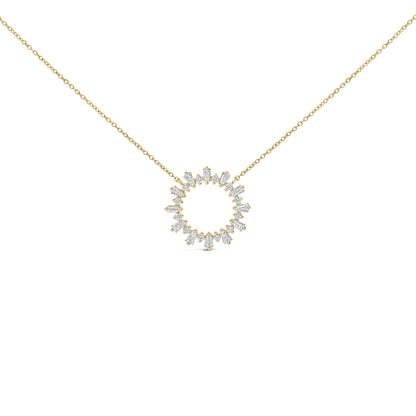 14K Yellow Gold Plated Sterling Silver 3/4 Cttw Diamond Starburst Pendant Necklace