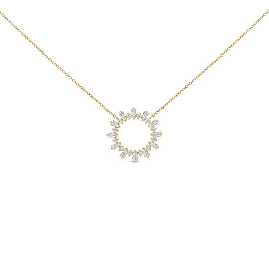 14K Yellow Gold Plated Sterling Silver 3/4 Cttw Diamond Starburst Pendant Necklace