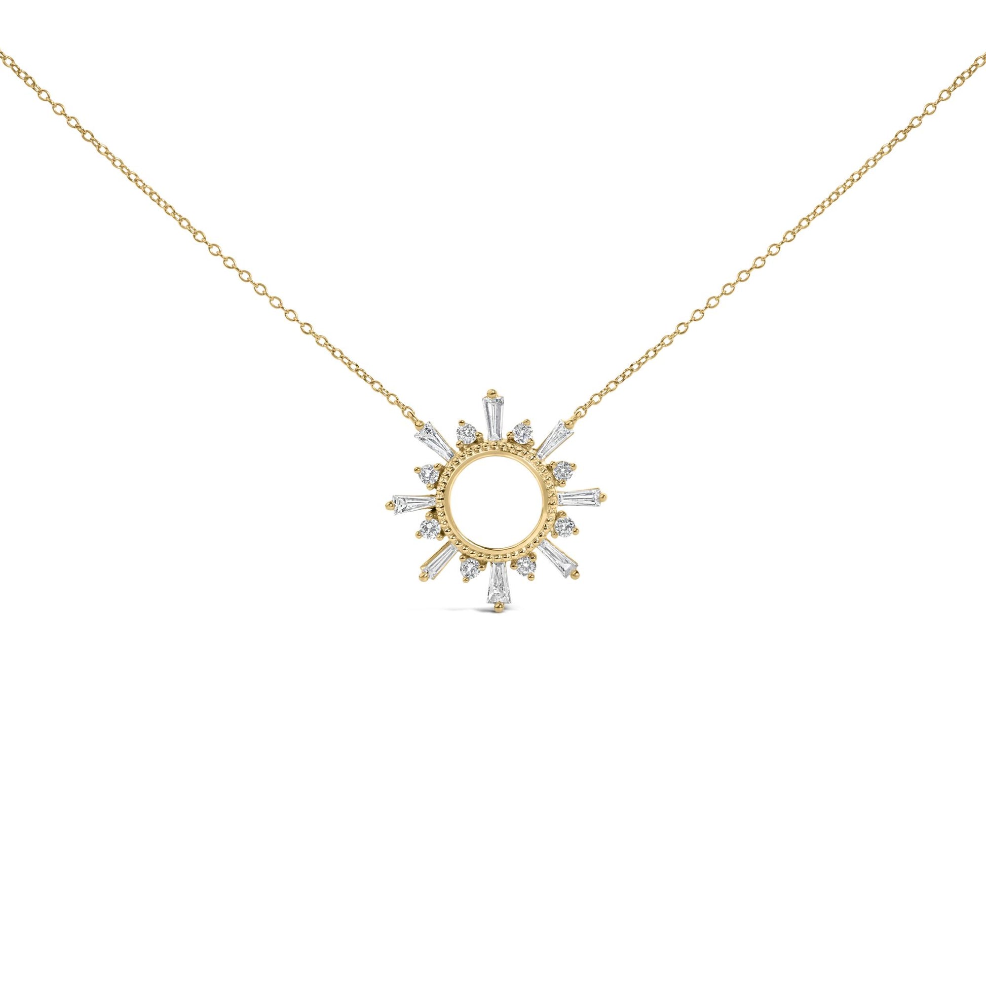 14K Yellow Gold Plated Sterling Silver 5/8 Cttw Diamond Open Starburst Pendant Necklace