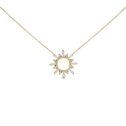 14K Yellow Gold Plated Sterling Silver 5/8 Cttw Diamond Open Starburst Pendant Necklace
