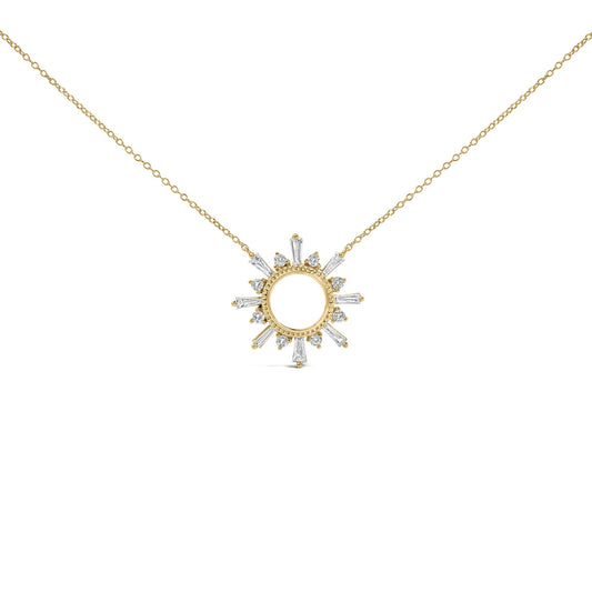 14K Yellow Gold Plated Sterling Silver 5/8 Cttw Diamond Open Starburst Pendant Necklace