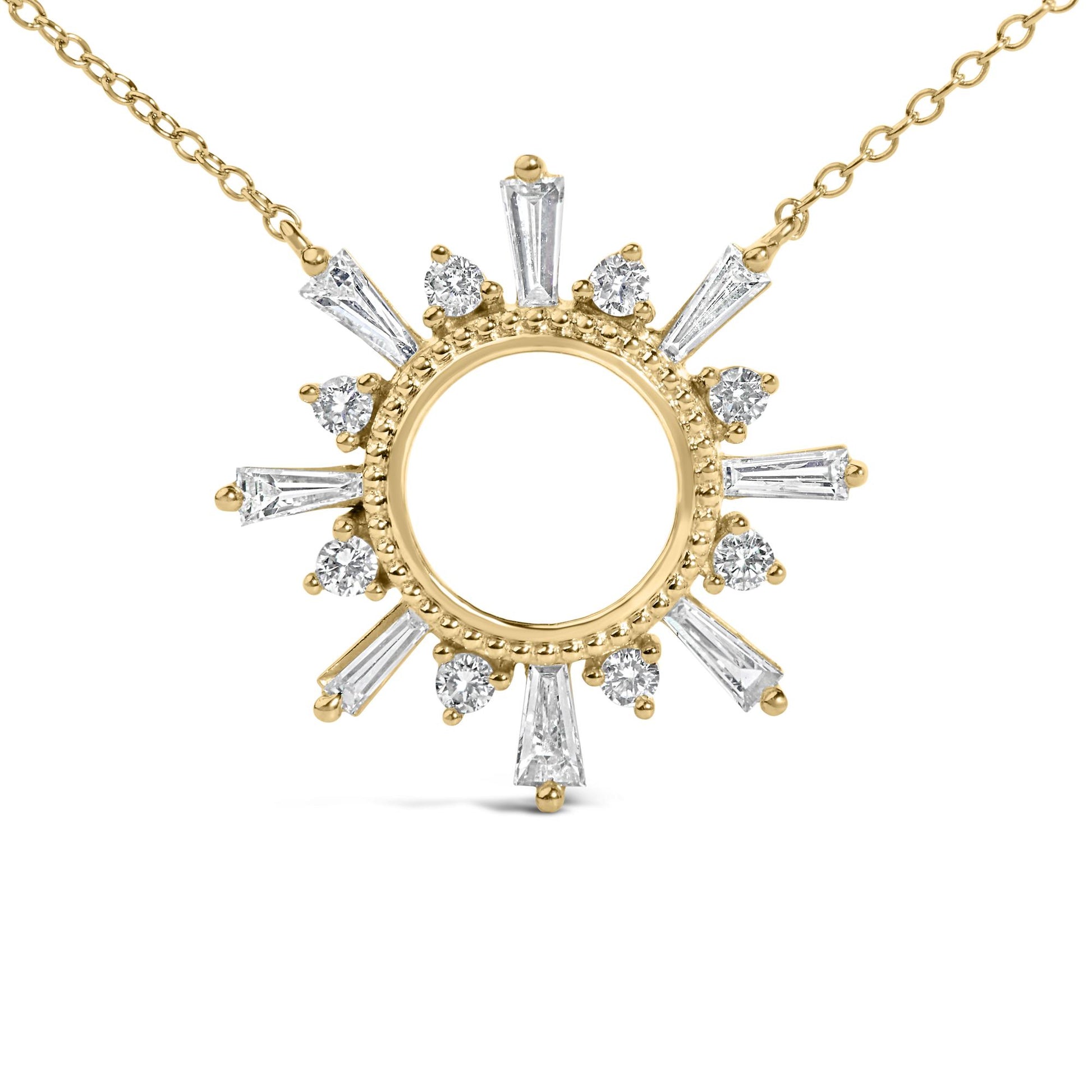 14K Yellow Gold Plated Sterling Silver 5/8 Cttw Diamond Open Starburst Pendant Necklace