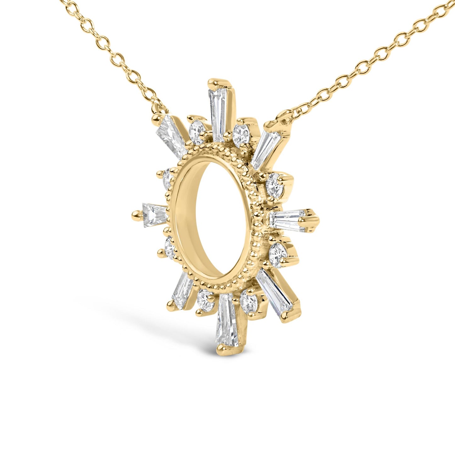 14K Yellow Gold Plated Sterling Silver 5/8 Cttw Diamond Open Starburst Pendant Necklace