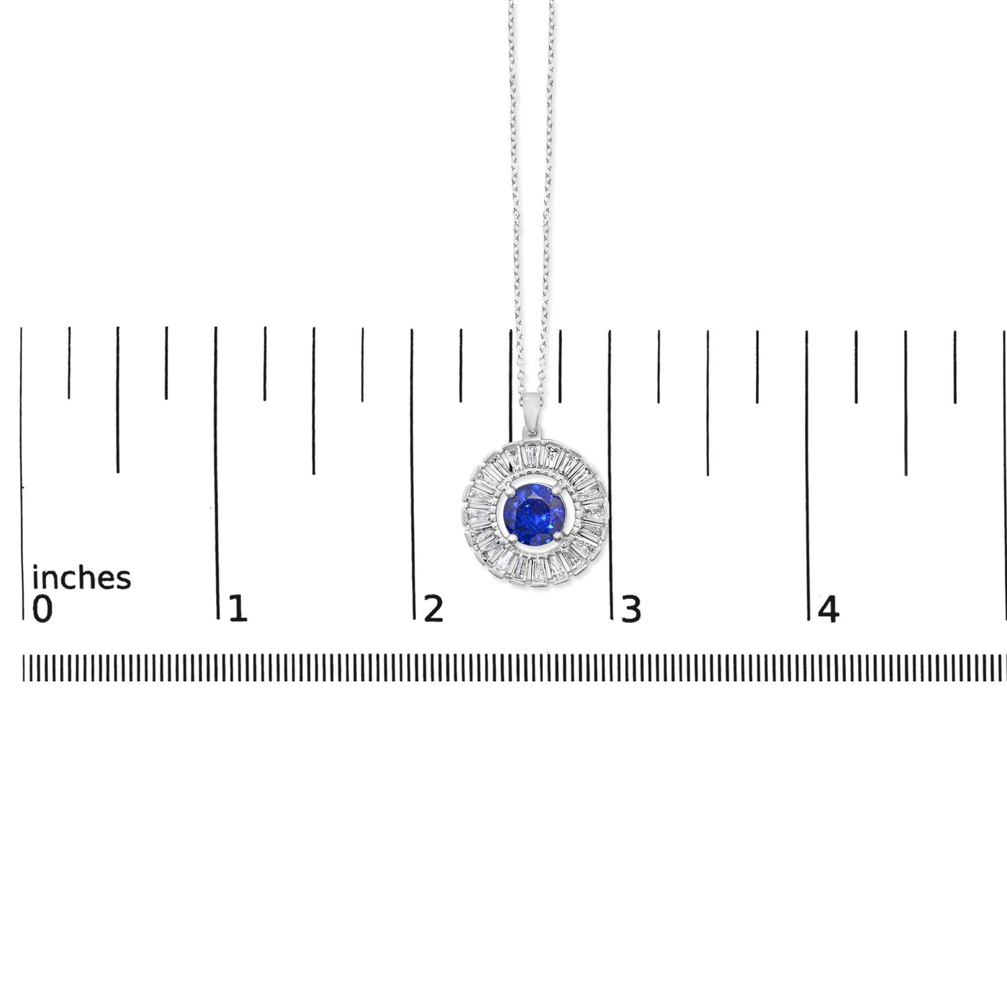 Sterling Silver Lab Grown Sapphire and Baguette Diamond Medallion Pendant Necklace