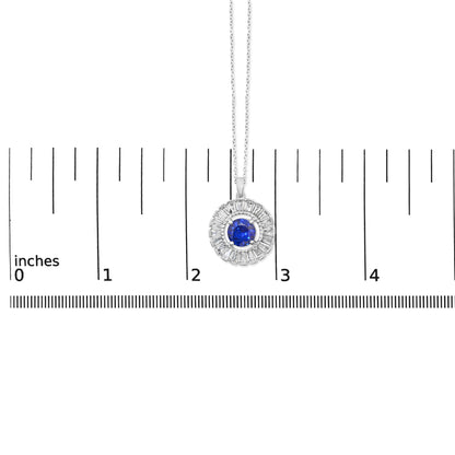 Sterling Silver Lab Grown Sapphire and Baguette Diamond Medallion Pendant Necklace