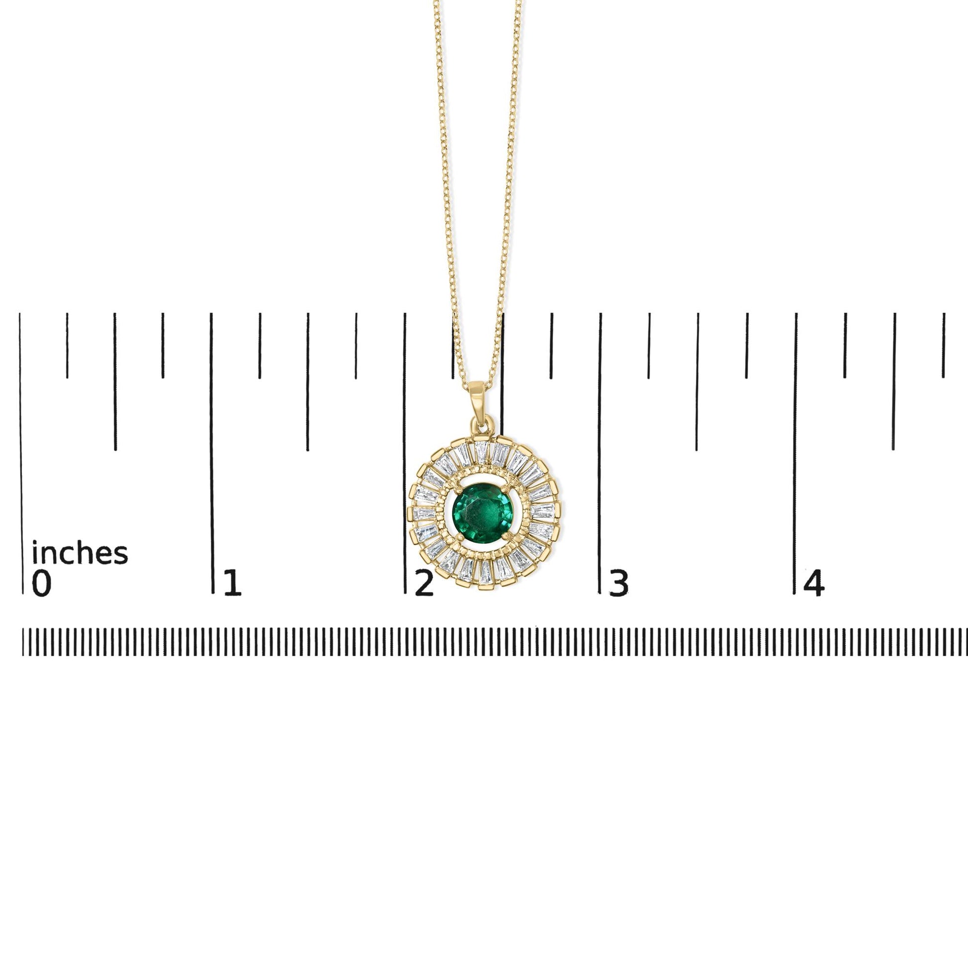 14K Yellow Gold Plated Silver Created Emerald and Diamond Sunburst Medallion Pendant Necklace