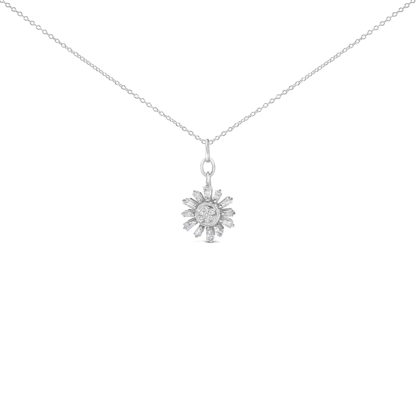 Sterling Silver 3/8 Cttw Diamond Starburst Medallion Pendant Necklace