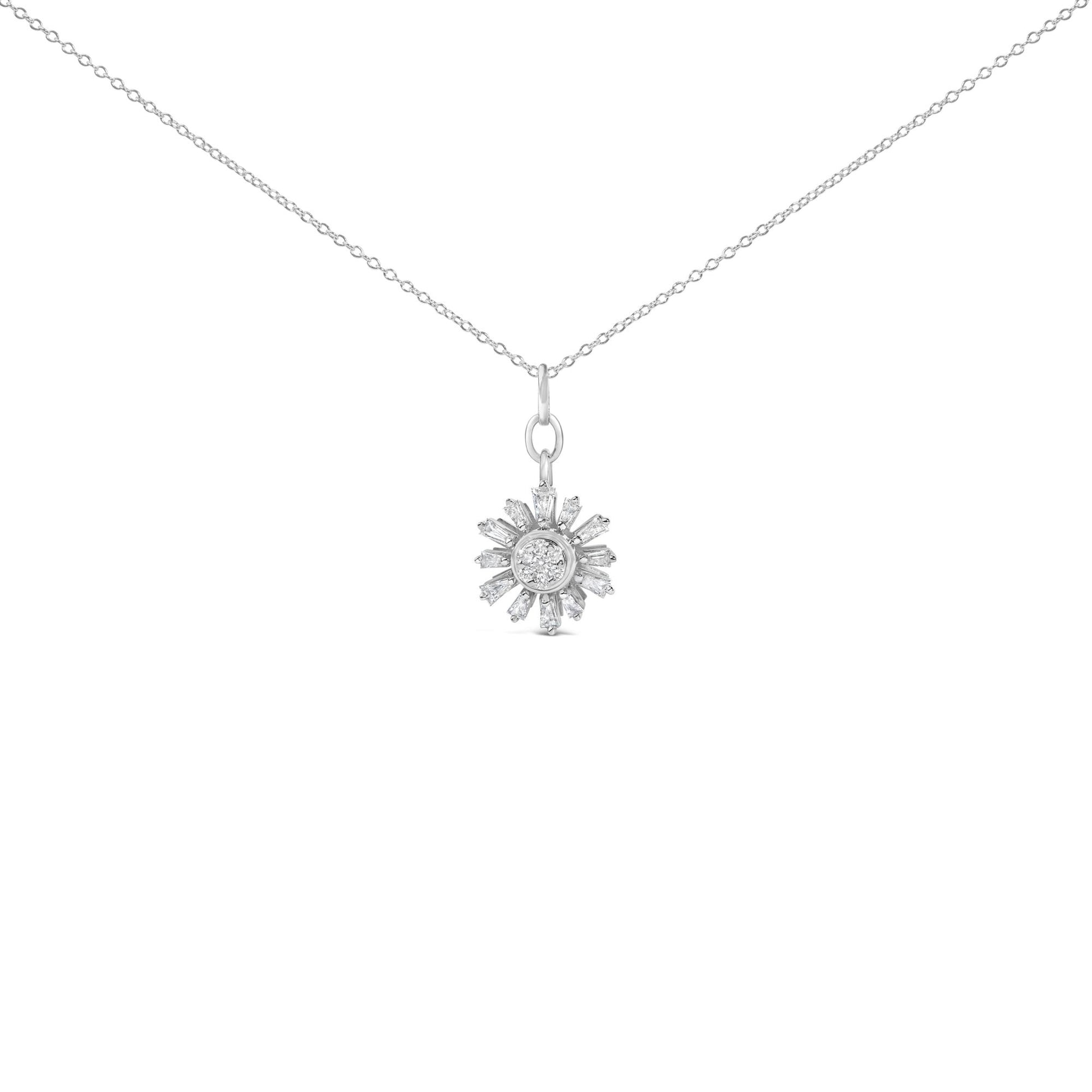 Sterling Silver 3/8 Cttw Diamond Starburst Medallion Pendant Necklace