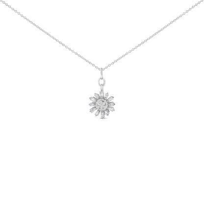 Sterling Silver 3/8 Cttw Diamond Starburst Medallion Pendant Necklace