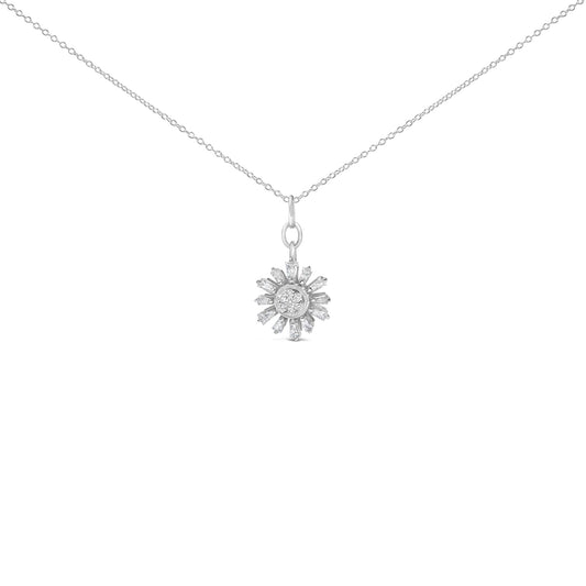 Sterling Silver 3/8 Cttw Diamond Starburst Medallion Pendant Necklace