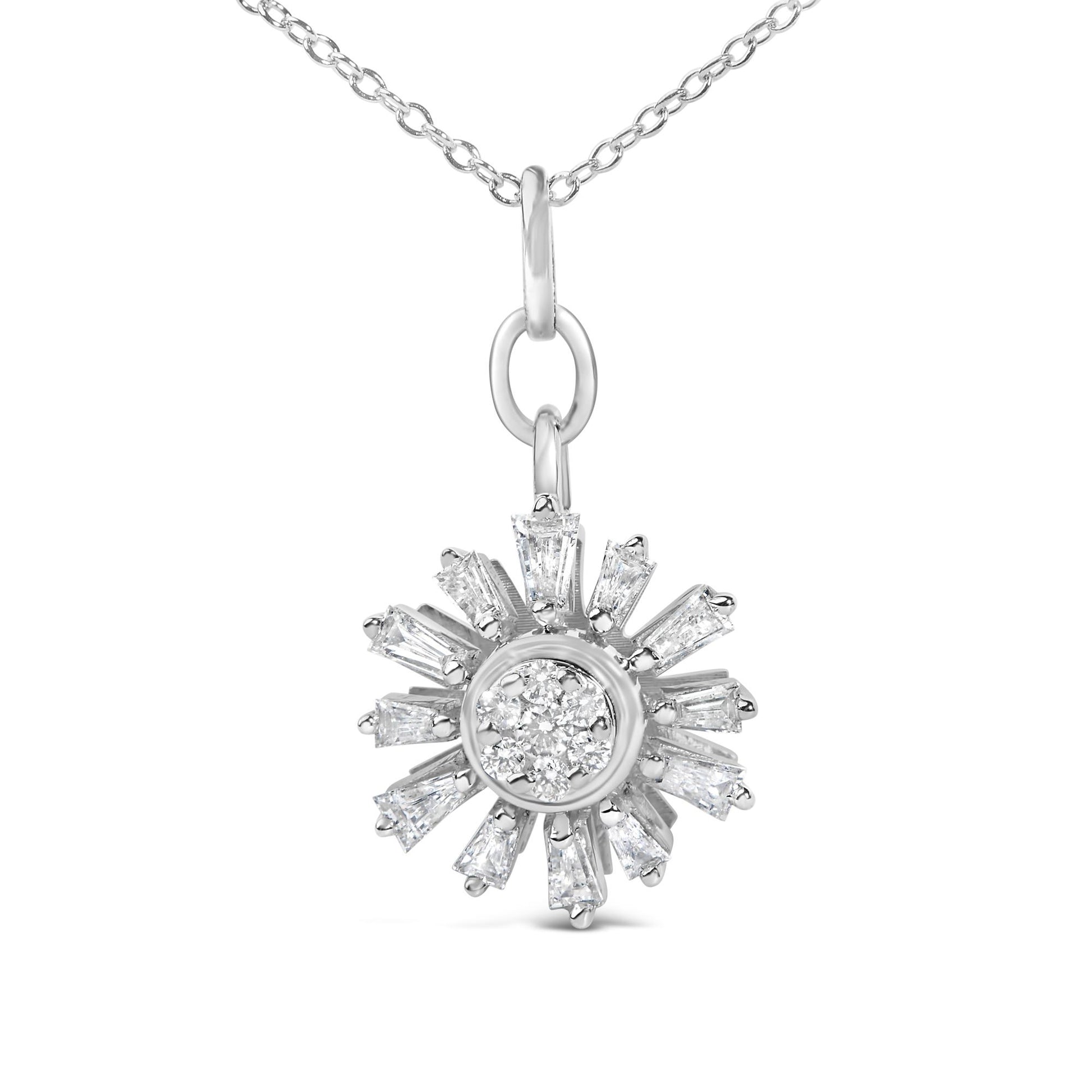 Sterling Silver 3/8 Cttw Diamond Starburst Medallion Pendant Necklace