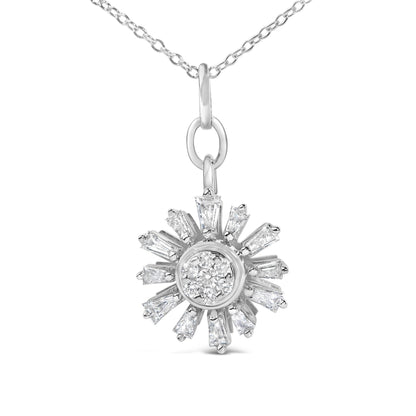 Sterling Silver 3/8 Cttw Diamond Starburst Medallion Pendant Necklace