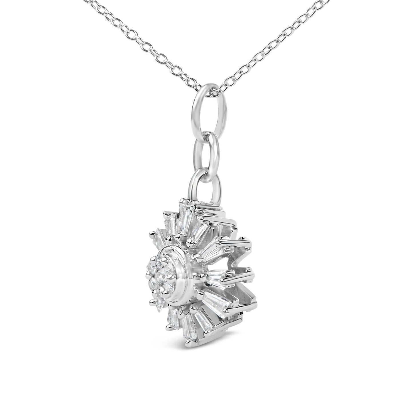 Sterling Silver 3/8 Cttw Diamond Starburst Medallion Pendant Necklace