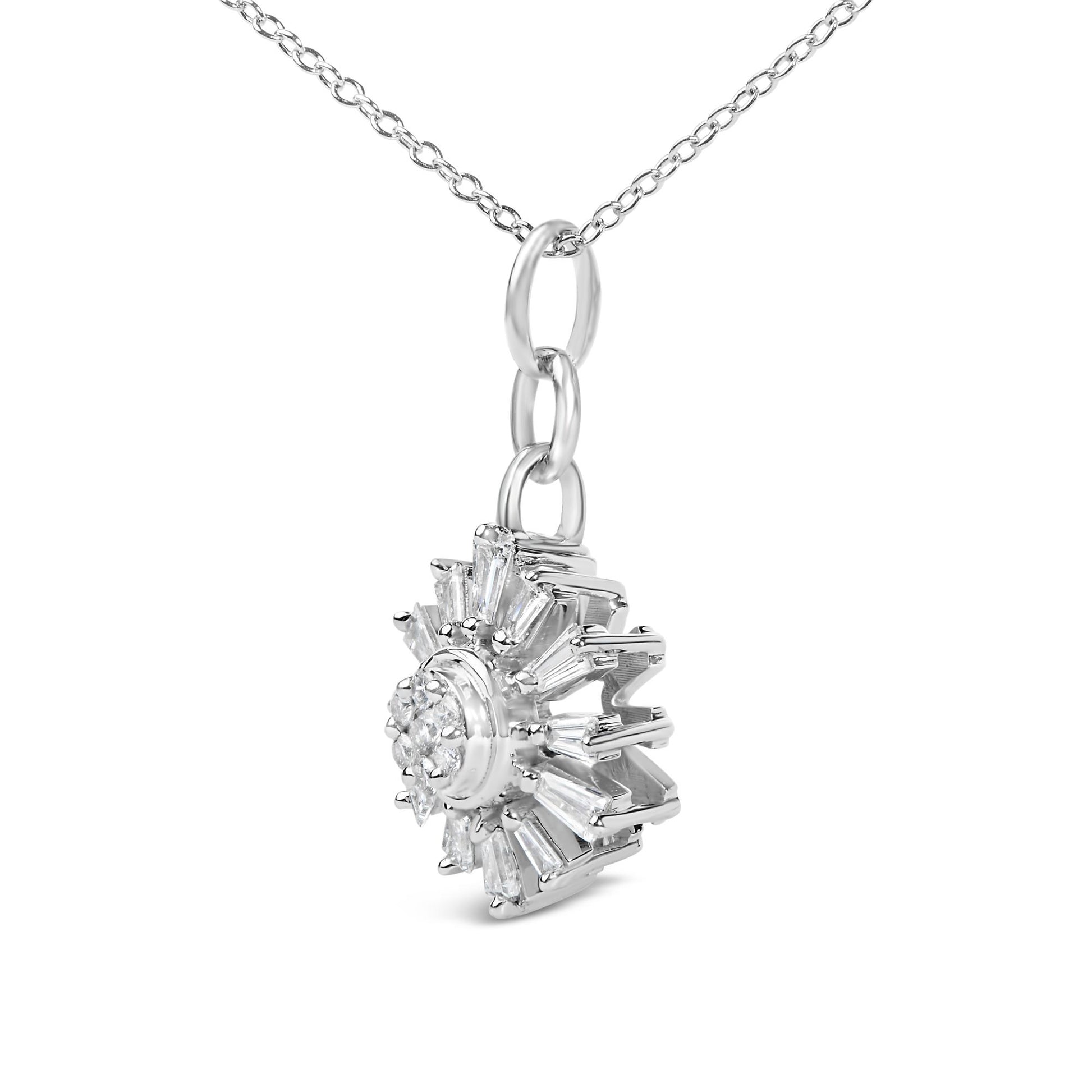 Sterling Silver 3/8 Cttw Diamond Starburst Medallion Pendant Necklace