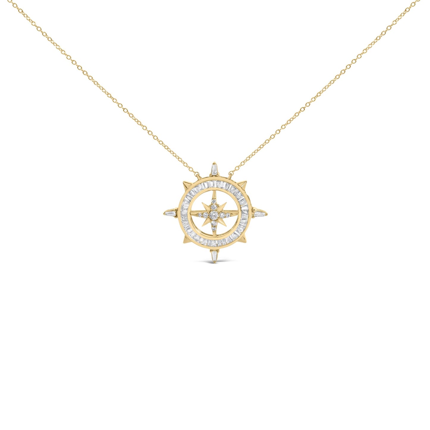 14K Yellow Gold Plated Sterling Silver 1.0 Cttw Diamond Compass Pendant Necklace